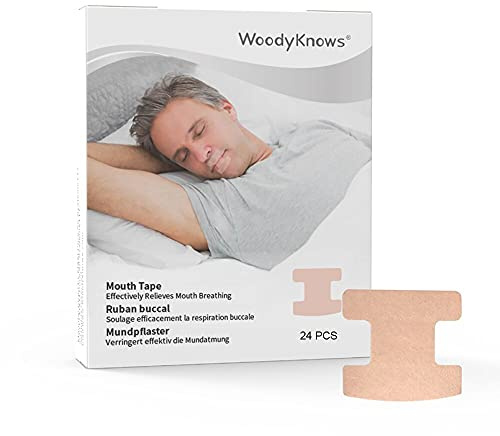 WoodyKnows muntejp, anti-snarkande munremsor för djup sömn, utveckla vanan med näsandning, bibehålla naturlig ansiktsform (Medelstyrka, Originalmodell, 24 Stycken)