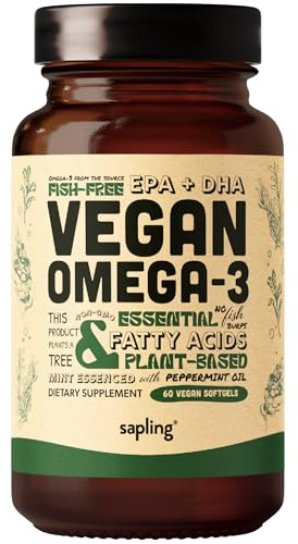 Vegan Omega 3 Supplement - Plant Based DHA & EPA Fatty Acids - Carrageenan Free, Alternative to Fish Oil, Supports Heart, Brain, Joint Health - Sustainably Sourced Algae - 60 Softgels