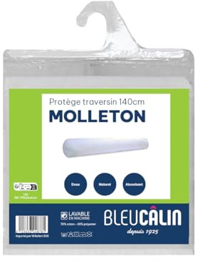 Bleu Câlin Protège polochon (traversin) Molleton 100% Coton PTA Lea 140 cm Blanc
