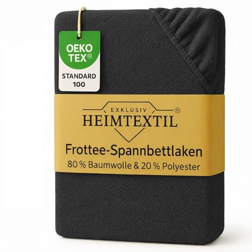 EXKLUSIV HEIMTEXTIL Frottee Spannbettlaken 120 x 200 cm 80% Baumwolle, 20% Polyester Öko - Tex Zertifiziert, Markenqualität, Matratzenhöhe bis 25 cm, Anthrazit