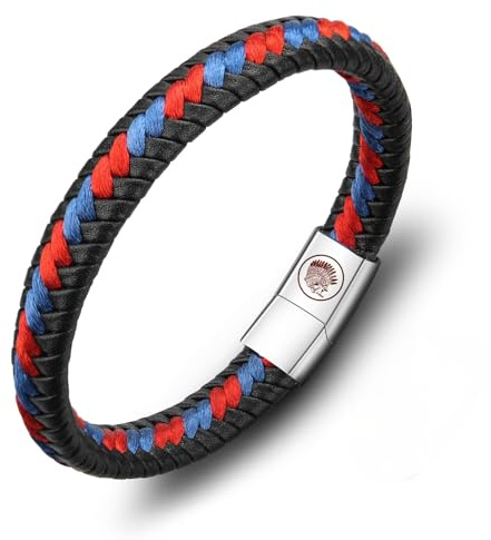 Casisto.J Lederarmband Herren Armband Herren Männer Leder Edelstahl Gravur Schwarz Braun Geflochten mit Magnet Verschluss (rot, 21)