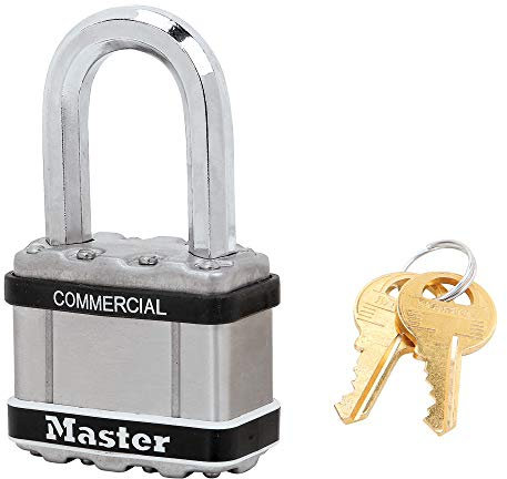 Master Lock 51 mm – Manille octogonale, diam. 8 mm – Cylindre à 4 broches – Manille longue 64 mm – Manchon en acier inoxydable