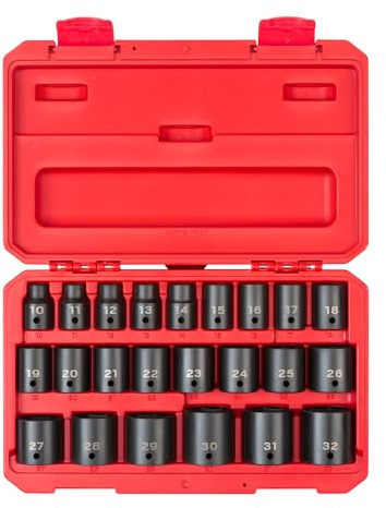 TEKTON SID92322 - Juego de llaves de impacto de 6 puntos de 1/2 pulgada, 23 piezas (10-32 mm)