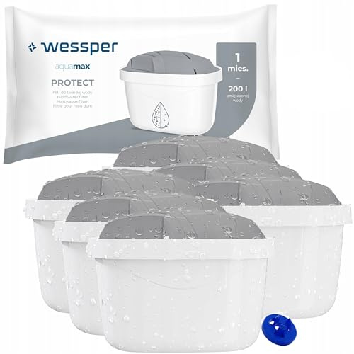Wessper Filtri per acqua per caraffe filtranti compatibili con le Brita maxtra+, Amazon Basic, Dafi Unimax, Cartucce di acqua dura per brocca acqua filtrante- 6 pezzi | Wessper Filtro per acqua dura, Aggiuntivo PIN con la Brita Caraffa