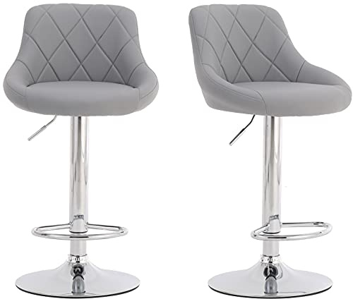 Millhouse Modern Bar Stools Set, Leatherette, Adjustable Swivel Gas Lift, Chrome Footrest & Base for Kitchen, Counter, Breakfast Bar DM931-SilverGrey