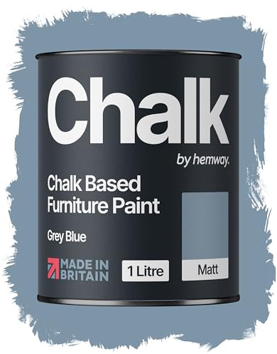 Hemway Chalk Based Furniture Paint, Grey Blue 1L, Matt Finish | Shabby Chic, Chalk Paint Furniture & Walls, Quick Dry & 1 Coat
