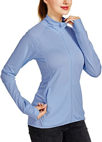 Willit Women's Long Sleeve Shirts UPF 50+ Sun Protection Jacket SPF Shirts Running Hiking Athletic UV Jacket Lightweight Fog Blue L