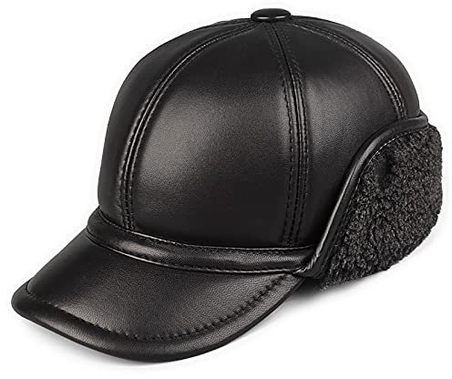 G&F FliegermüTze Herren FliegermüTze Bombermütze mit Ohrenklappe Baseball Kappe Thermo-Fell Gefüttert Trapper Trooper Hut Winter (Color : Black, Size : 59-60)