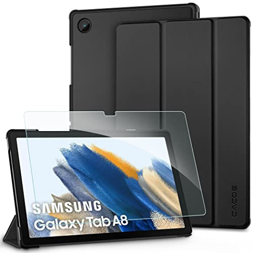 CACOE Kompatibel mit Samsung Galaxy Tab A8 10.5 2022/2021 Hülle mit Schutzfolie - Ultra Dünn mit Standfunktion Slim PU Leder Smart Schutzhülle Kompatibel Galaxy Tab A8 SM-X200/SM-X205 (Schwarz)