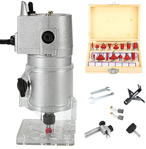 ZPYXBH Rifilatore Per Legno, Rifilatore Fresatrice Verticale, 30000R/MIN 800W Electric Fresatrice Rifilatore in Alluminio, Laminatore Trim Router Con 15 Punte Per Fresatrice, Pialla Filo Per Legno