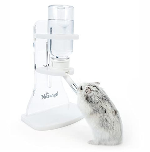 Niteangel Water Bottle with Stand for Syrian Dwarf Hamsters Gerbils Mice Rats Degus Small pet Rodents (Transparent)