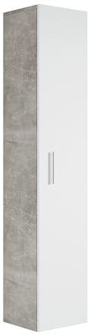 Badplaats Badezimmerschrank Pluto 30 x 30 x 150 cm Beton Grau mit Weiß Matt - Hoch Badschrank mit 1 Tür