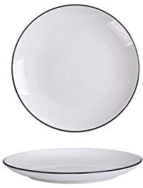 YQBUER Assiette Blanche dîner Plaque Ensemble céramique Cuisine Plaque coutellerie Set Plates Plats Cuisine Simple Bord Noir Ligne Ligne coutellerie Assiette (Color : 8 inch)