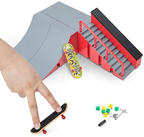 Gr8ware Finger Skateboard Ramp Set, Mini Skate Park Kit Ultimate Finger Skating Board Ramp Track with Tools Fingerboard Training Props Educational Toy Set for Kids Birthday Gift