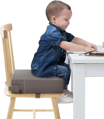 Czrrzl SitzerhöHung Stuhl Kind Flexible Waschbar Zerlegbar Tragbare PU Sitzerhöhung Kinder 2 Sicherheits Schnalle Rutschfeste Stuhlerhöhung Kinder Boostersitz für Zuhause Unterwegs(Grau)