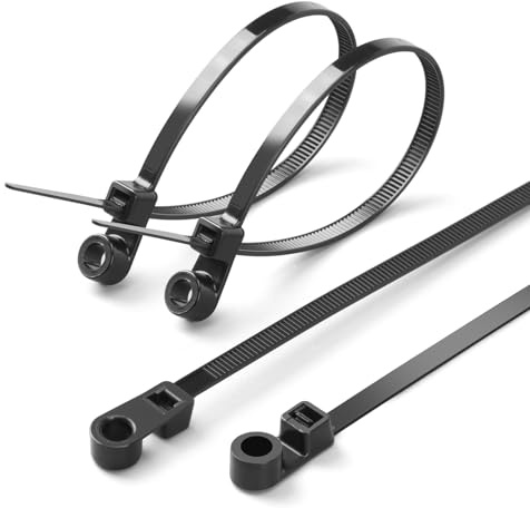 XINGO Kabelbinder mit Schraubenloch, 18 kg, 20,3 cm, mehrzweck, 100 Stück, Schwarz, Innen- und Außenbereich