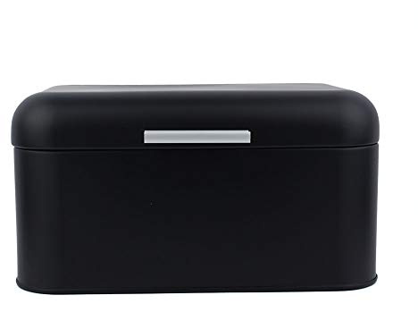 Retro Metal Bread Bin Box, Solid Color Bread Boxes with Lids Bread Storage Crispbread Box Large Capacity Kitchen Storage Container Keep Long and Fresh, 30.5 x 20 x 16cm(Black) | Airtight seal keeps bread fresh longer, durable iron construction, storage container for kitchen countertop, Solid Black