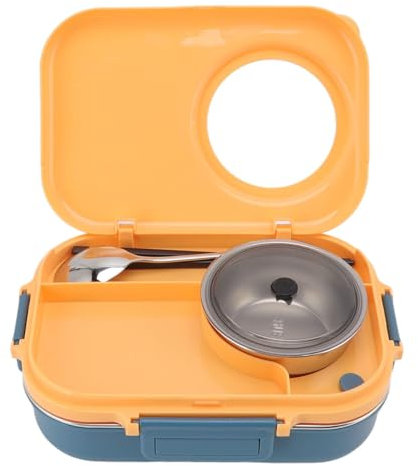 Contenitori Termici per Pranzo,Adulti Lunch Box,Porta Pranzo,4 Scomparti Isolati Lunch Box Portatile Bento Box con Cucchiaio,Bacchette e Ciotola per Zuppa per Picnic in Ufficio Scolastico(Giallo)