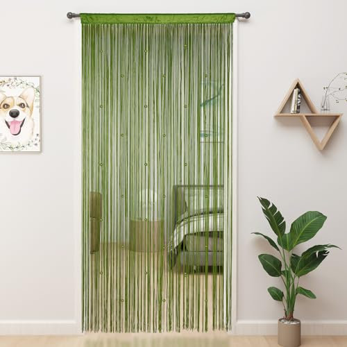 YIIBAII Beaded Curtain Beaded Curtains for Doorways Crystals Suitable for Interior Hanging Decoration and Partitions Closet Curtains (Green, 39x79)