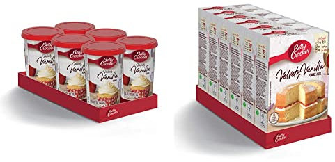 Betty Crocker Velvety Vanilla Icing 400g (Pack of 6) & Velvety Vanilla Cake Mix 425g (Pack of 6)