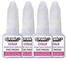 Glam’Up Paris - Lot de 4 Colles à Faux Ongles - Colle à Ongles Adhésive Longue Durée pour Coller ou Réparer les Ongles Artificiels - Taille XL avec Pinceaux - 8 g