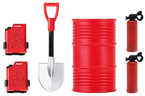 KEEDA Tambor de aceite de simulación, pala, tanque de combustible, accesorios extintores para coche de oruga RC 1/18 TRX4M 1/24 SCX24 RC 1/18 (6 piezas)