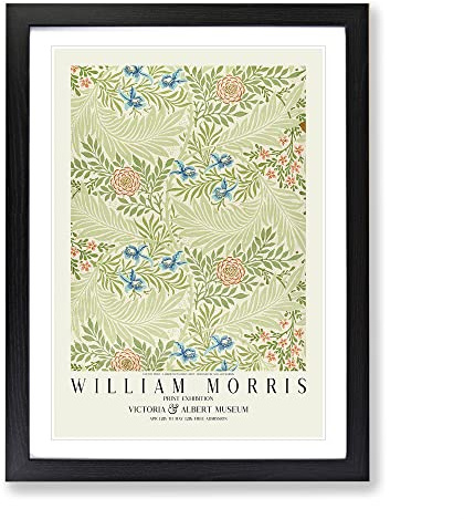 Larkspur Pattern With Border By William Morris Classic Painting Framed Print | A3 Black Framed Wall Art | Ready to Hang | Classic Historical Picture | Living Room Bedroom Lounge Office