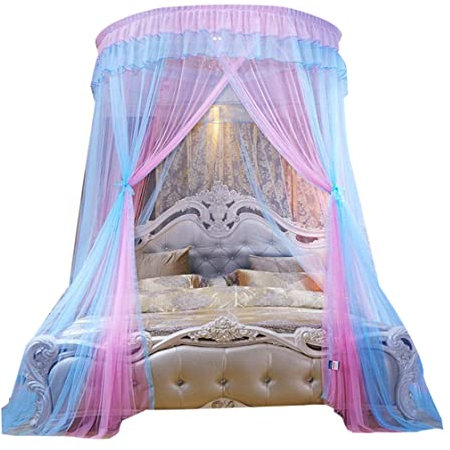 Bett Baldachin Spitze Schiere Mesh Bett Baldachin, Moskito Mesh Net Princess Dome Moskiton Net Decoration Hanging Bett Vorhänge für Doppelbett Blau