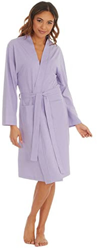 Metzuyan Ladies Recycled Yarn No Collar Kimono Robe Summer Lightweight Dressing Gown Purple Small