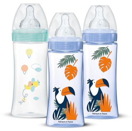 DODIE Set di 3 biberon da 330 ml, per bambini, con tettarella rotonda, anti-colica
