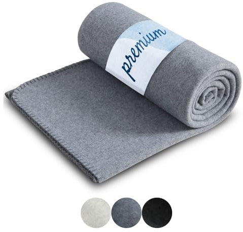 wometo Premium Fleecedecke Melange OekoTex 130x160 cm ca. 550g extra dick - grau Melange (Bi-Color) mit Anti-Pilling und Qualitäts-Kettelrand