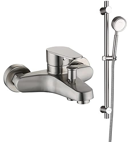 Badewannenarmatur Aus Gebürstetem Nickel, Wandmontage, Badewannenarmatur, Edelstahl-Wannenarmatur Mit Handbrause, Badezimmer-Badewannen-Mischbatterie Mit Duschstange, Badewannenfüller, Mischbatterie