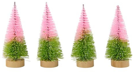 Wambere 4 Stück 4.5cm × 10.5cm Künstlicher Mini Weihnachtsbaum Miniatur Tannenbaum Desktop Dekorationen Winterdekorationen Christmas Ornaments Weihnachtsschmuck Weihnachtsdekorationen,Rosa Grün C