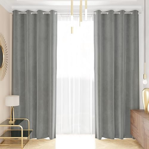 PETTI Artigiani Italiani - Tende Velluto a Pannelli per Interno con Anelli 2 Pezzi 140x280cm, Tenda Velluto Camera da Letto e Soggiorno Oscuranti Isolanti e Moderne, Grigio Scuro, 100% Made in Italy