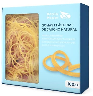RAYLU PAPER - Elastici in Gomma Naturale al 100%, Anelli Elastici Riutilizzabili per Ufficio e Casa (100 Ø x 2 mm, 100g)