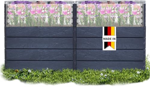 GARANTIA Ergo Quadro TurboPlus 2 L 80 Hochbeet Stone, inkl. Flora Wassersparsystem - Blumentopf, Hochbeete für Garten, Pflanzkübel Groß Außen, Blumenkasten, Blumentopf Hoch, Blumenkübel, Frühbeet