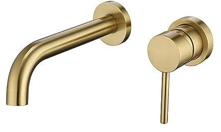 Moderner, an der Wand montierter Badarmatur aus schwarzem Messing mit verdecktem Design, 2-Loch-Einhand-Waschtischarmatur mit zwei Bedienelementen for Kalt- und Warmwasser (Color : Brushed Gold)