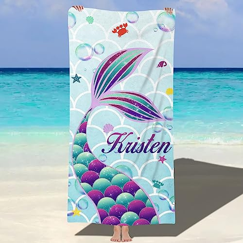 MJARTORIA Personalisiert Strandtuch Microfaser Badetuch mit Namen Kinder Damen, Beach Towel Handtuch Badetuch Stranddecke Schnelltrocknend für Reise Schwimmen Sauna Yoga Fitness 90x180cm Mikrofaser
