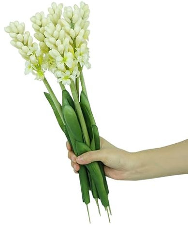 BQEE 4PCS Artificial Hyacinth Flowers,16.5 Inch Long Stem Fake Flower Bouquets,Handmade Faux Flowers for Wedding Decoration (White)