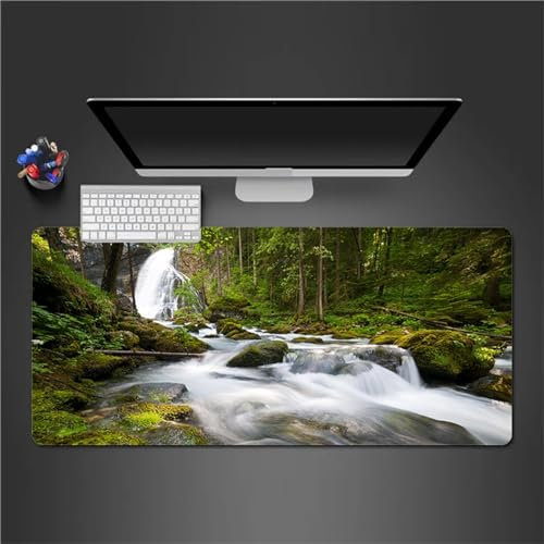 Mauspad XXL, 700x400x3mm Große Dschungelwasserfall Gaming Mauspad, rutschfest Schreibtischunterlage, Waschbares Mousepad mit Vernähte Kanten für Gamer PC Maus und Tastatur