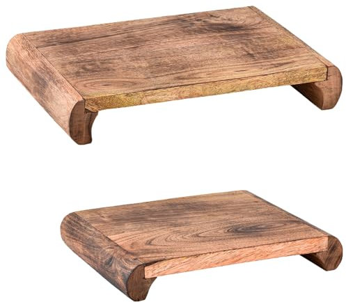 Marrakech Juego de 2 bandejas decorativas bohemias de madera, 30 x 20 y 25 x 16 cm, bandeja para servir Arrasi como decoración de mesa para cocina y salón, bandeja de desayuno rectangular para