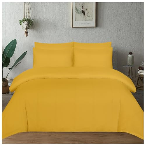 J.Din Double Duvet Cover Sets Ochre - 3Pcs Soft Brushed Microfiber Bedding | Double Bed Plain Dyed Quilt Cover Set with Matching Pillow cases - Breathable
