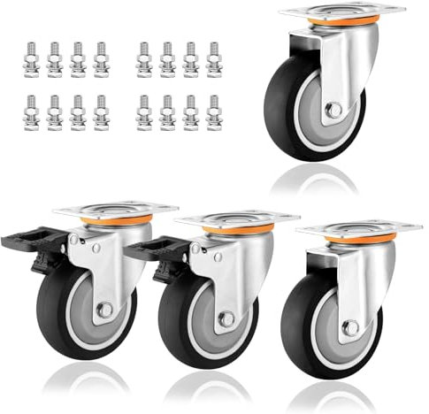 Schwerlast Industrierollen 75mm 100mm 125mm Platten Lenkrollen 4er SET, Keine Spuren & Leise Mit Bremse Thermoplastische Gummirollen, Ersatz Rollen Für Trolleys Möbel Werkbank(Swivel+Brake,125mm)