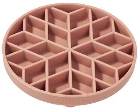 OHMO Slow Feeder Dog& Cat Bowl, Silicone Puppy Cat Food Bowl with Anti-Slip Suction Cup Slow Down Small Dogs Eating, Anti Choking (S-Diamond,Coral)