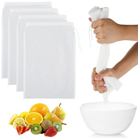 BIRLOZA 4 Unidades paños de Malla Fina Reutilizables Tela colador escurridor Bolsas para Queso Zumo de Frutas café Zumo de Verduras (20 × 30 cm)