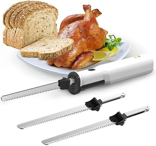 Couteau à DéCouper La Viande éLectrique Usb - Lame à Pain à Batterie Au Lithium 8 V, Couteau à Trancher La Viande + 2 Lames DenteléEs En Acier Inoxydable De 8 Pouces