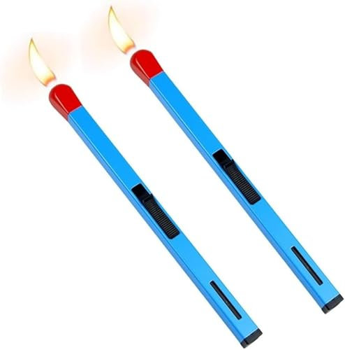 Confezione da 2 accendini a fiammifero a lunga portata, accendino a forma di fiammifero, accendino a butano ricaricabile, accendino antivento regolabile per candele, falò, cucina, campeggio, regalo di