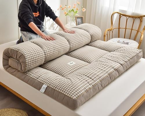 Japanische Bodenmatratze, Futonmatratze, Dicke Tatami-Matte, Isomatte, Faltbare Rollmatratze, Matratzenauflage for Jungen Und Mädchen, Flauschiges Boden-Futon(Brown,100x200cm)
