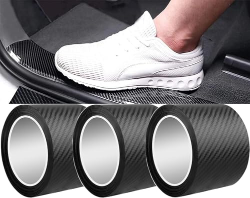 Lot de 3 autocollants de protection universels pour seuils de portières de voiture, en fibre de carbone 5D, vinyle, pour voiture, vélo, moto (7 cm x 3 m)