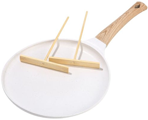 Exyvox Sartén para Crepas antiadherente, 24cm Blanco Sartén para Tortillas con Revestimiento de Granito Suizo, Mango de Baquelita, Apto para Todo Tipo de Cocinas Incluida Inducción, Libre de PFOA